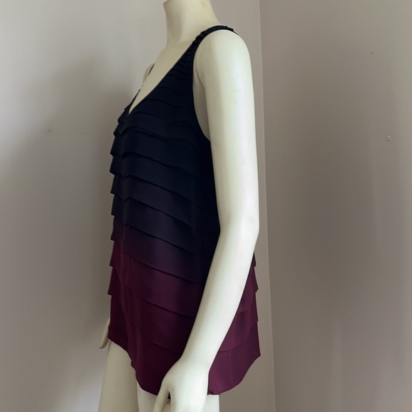 Nwt Saks Fifth Avenue Women’s 5/48 Ombré maroon black ruffle racerback tanktop L - Picture 3 of 12